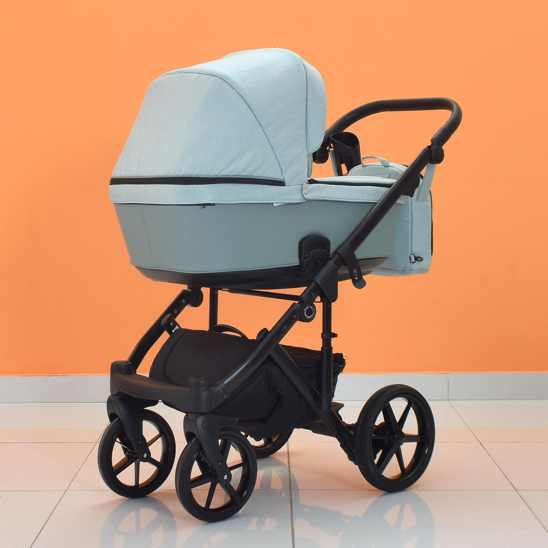 Бебешка количка Play, Модел 2 в 1, Плат, Цвят син + Чанта, Дъждобран, Комарник, Поставка за чаша-Copy