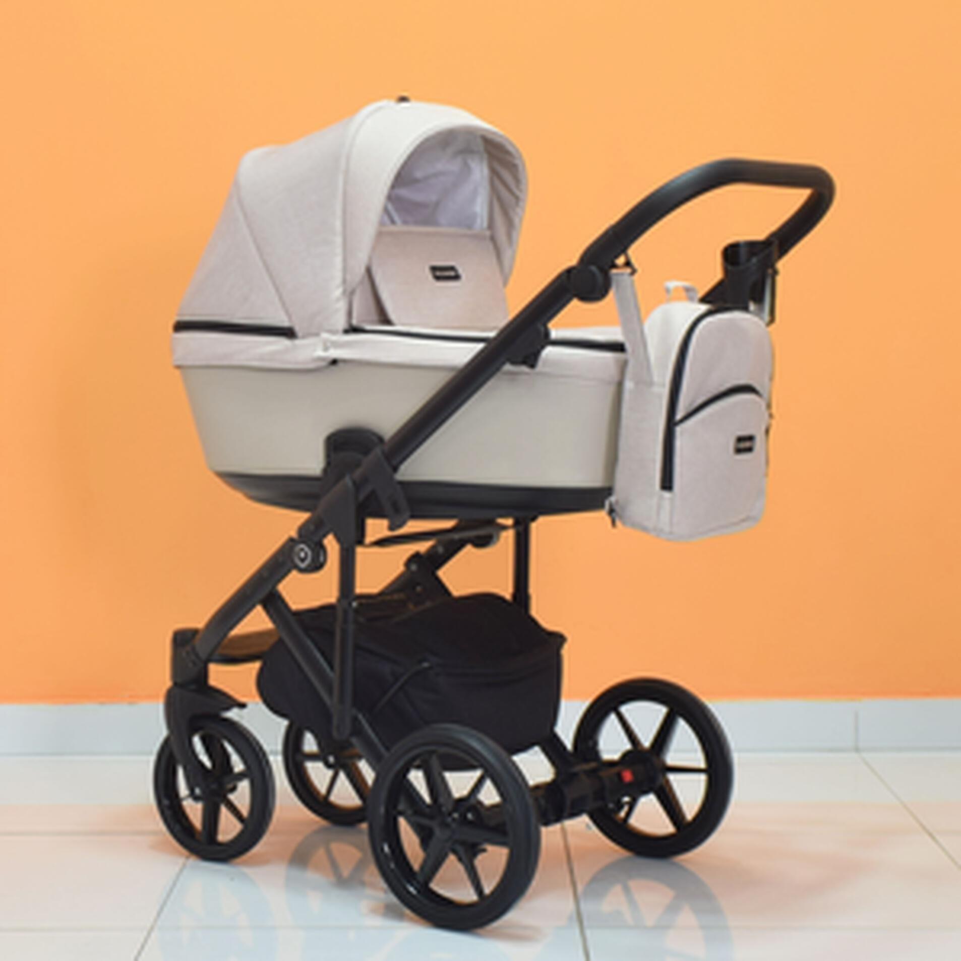 Бебешка количка Elegance, Модел 2 в 1, Плат и кожа, Цвят розов + Чанта, Дъждобран, Комарник, Поставка за чаша-Copy