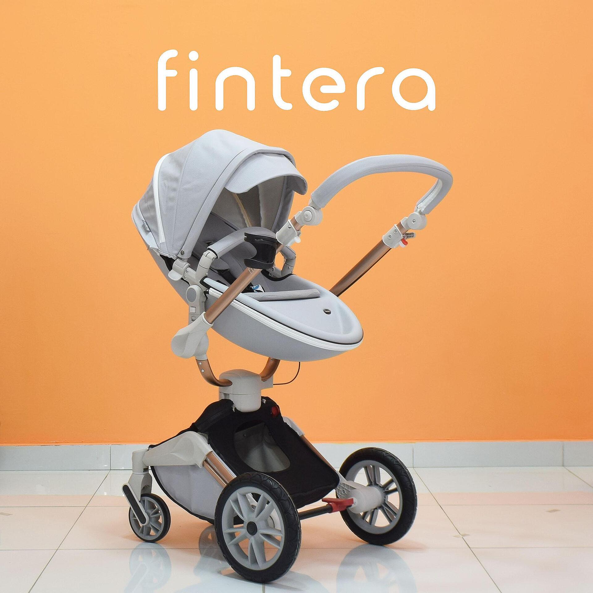 Бебешка количка Fintera Sport, модел 2 в 1, 360 градуса на въртене, сив цвят + Подарък чанта, дъждобран и комарник