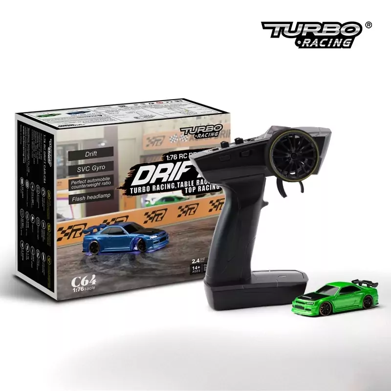 Дрифт микро автомодел Turbo Racing 1/76 C64 DRIFT RC Car RTR (Metallic green) TB-C64-GN