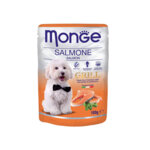 Monge Grill Chunkies with Salmon - Пауч БЕЗ ЗЪРНО за израстнали кучета от всички породи с изпечени на грил хапки от прясна сьомга  100гр
