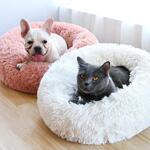 Кръгло легло за котки и кучета, самозатоплящо се и уютно за подобрен сън с луксозен външен вид, против хлъзгане и водоустойчива основа