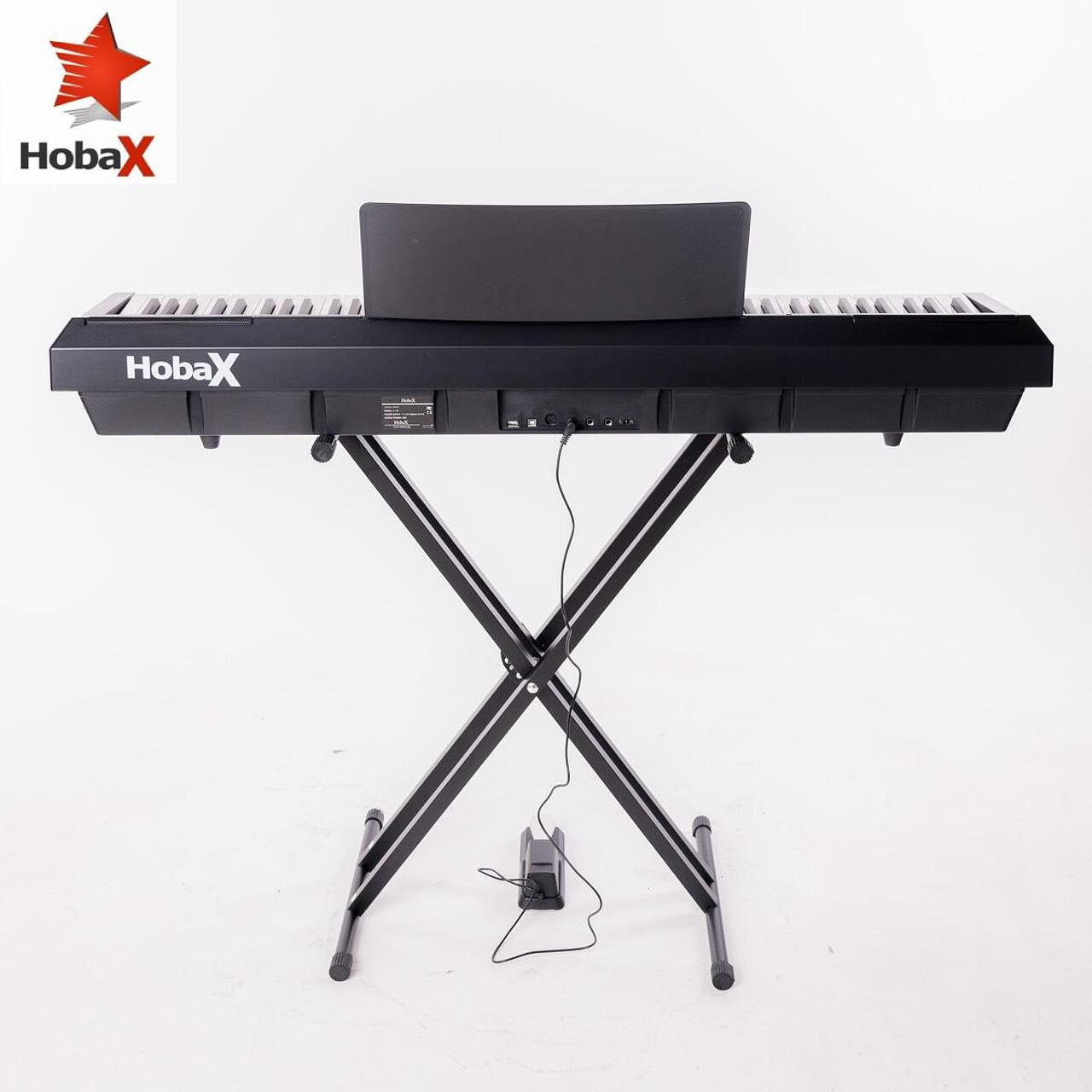 Комплект Пиано HOBAX S-192, 88 клавиша, HAMMER ACTION тежка клавиатура 7 октави, 8 звуци, 128 ритми, стойка за ноти, SUSTAIN педал + 3 ПОДАРЪКА - слушалки, стикери за клавиши и х стойка