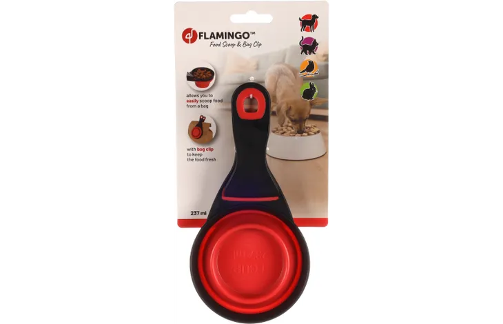 Flamingo 2 в 1 удобна и компактна мерителна чашка за суха храна с щипка