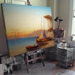 Адолф Кауфман - Морски пейзаж с много ветроходни лодки №11247-Copy