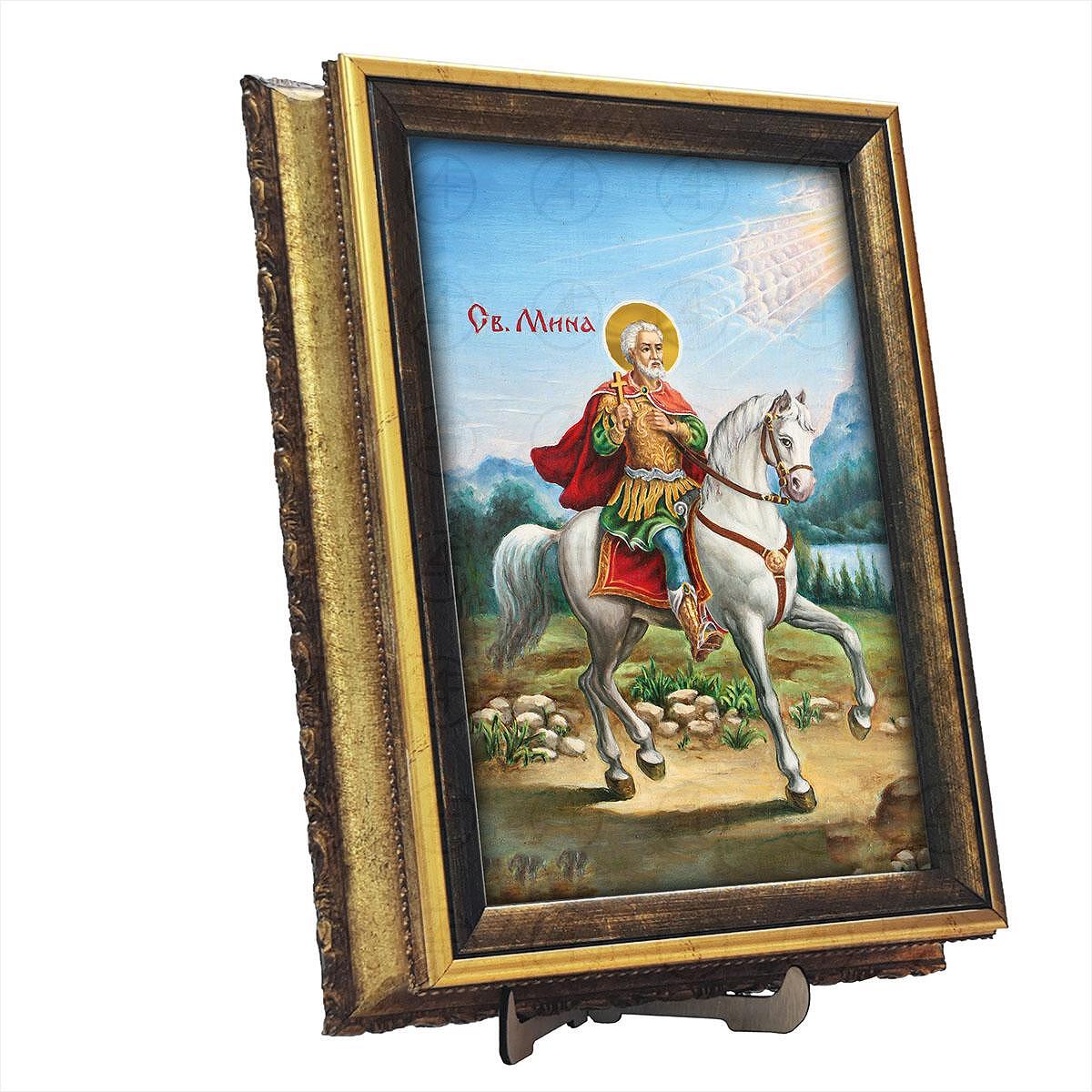 Икона Свети Мина с Луксозна обемна рамка- тайник - 12212-Copy
