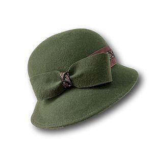 Филцова шапка Клош от вълнен филц - маслено зелено-Copy