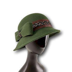 Филцова шапка Клош от вълнен филц - маслено зелено-Copy