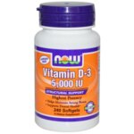 NOW Vitamin D-3 5000 IU - 240 Дражета - Витамин Д 3 спомага при профилактиката на различни онкологични заболявания регулира нивата на калций в кръвта