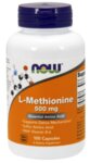 NOW Foods L-Methionine 500 mg - 100 Капсули - L - метионин - не позволява отлагането на мазнините  в черния дроб и артериите
