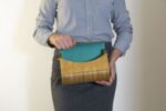 Ръчно изработена дамска чанта от дърво и естествена кожа Алба Тюркоаз“