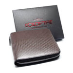 Малко дамско портмоне Coldfire Tactical Elegance с цип от естествена кожа и карбон - RFID Защита, червено