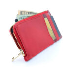Калъф за кредитни карти и документи Coldfire с ципов монетник - естествена кожа, RFID Защита, червен