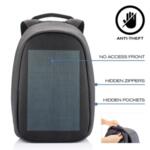 Раница XD Design - Bobby Tech, за лаптопи до 15.6", със соларен панел, USB порт, RFID защита, черна