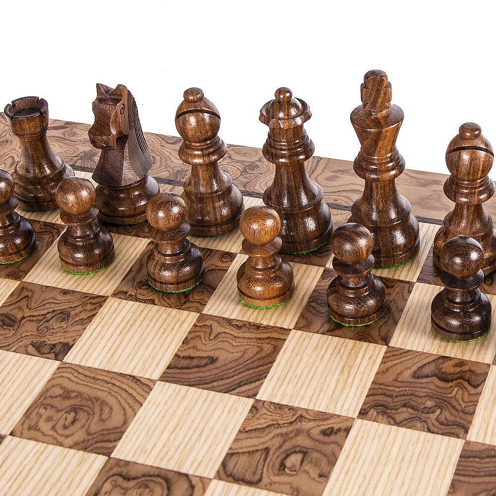 Луксозен ръчно изработен шах Manopoulos Walnut Burl, 40x40 см, с фигури Staunton
