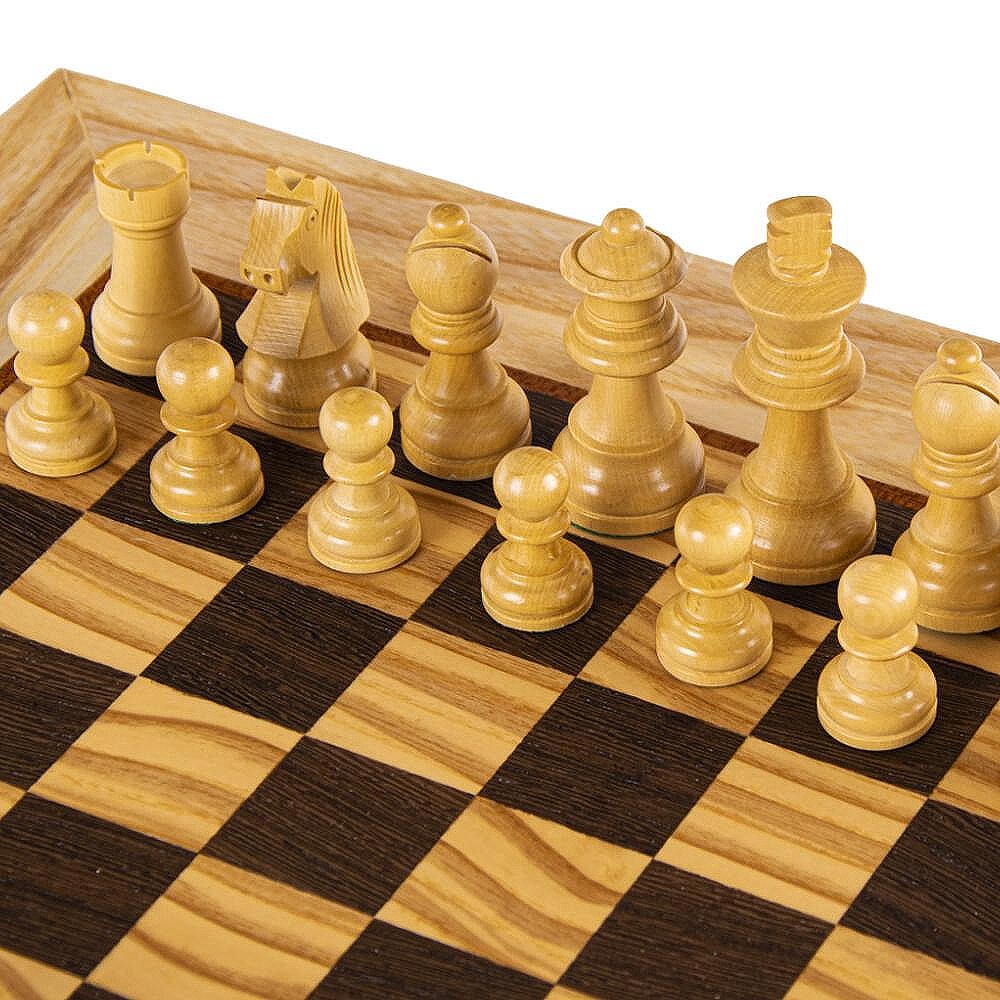 Луксозен ръчно изработен шах Manopoulos Olive Burl, 40x40 см, с фигури Staunton