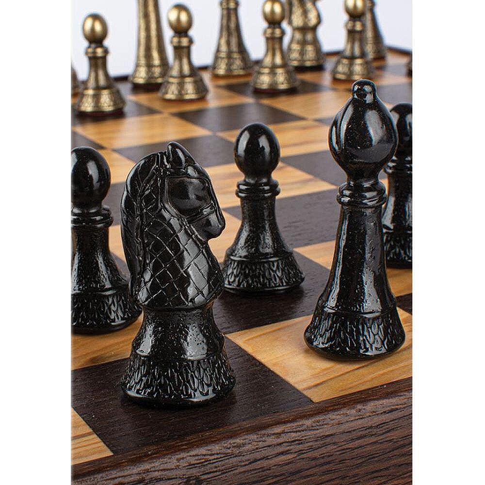 Луксозен шах Manopoulos 43x43 см, с метални фигури Staunton