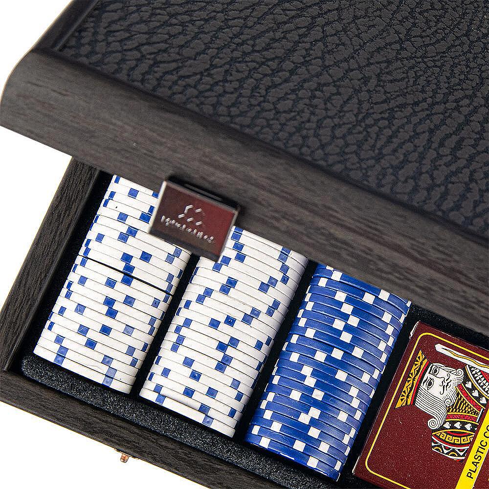 Комплект за покер Manopoulos - Черна кутия с черно кожено покритие
