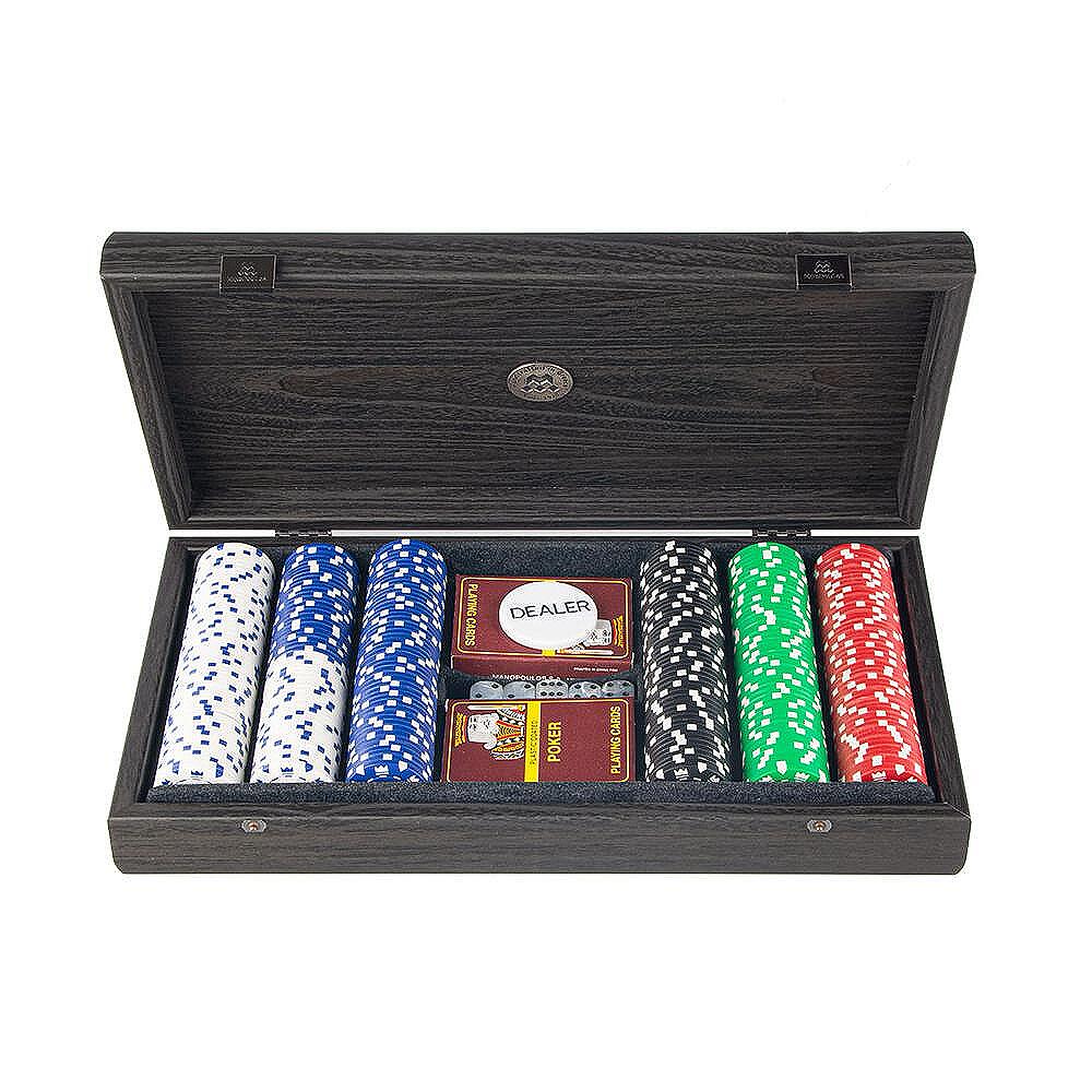 Комплект за покер Manopoulos - Черна кутия с черно кожено покритие