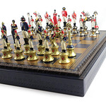 Италиански комплект шах и табла Italfama - Наполеон, кожена кутия, 35x35x4.0см