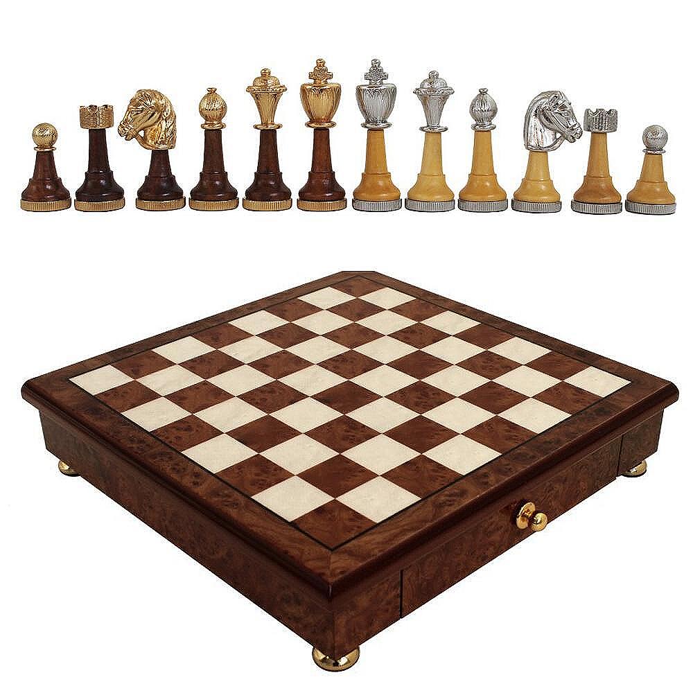 Италиански шах Italfama - Classic Set, бряст и дърво от шипка, 32x32x6см