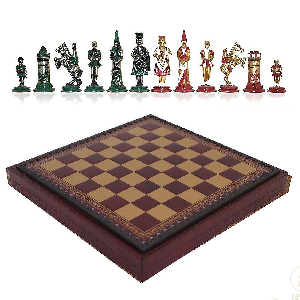 Луксозен шах Italfama - Camelot, метални фигури, кожено игрално поле, 28 х 28 см Луксозен шах Italfama - Camelot, метални фигури, кожено игрално поле, 28 х 28 см