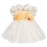 Красива бебешка рокля за кръщене и шаферки с 3D цветя