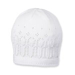 Бяла памучна детска плетена шапка