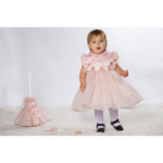 Розова официална бебешка рокля за кръщене 3D цветя 