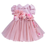 Розова бебешка рокля за кръщене и шаферки с 3D цветя