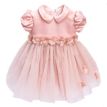 Розова официална бебешка рокля за кръщене 3D цветя 