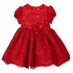 Червена дантелена бебешка рокля с панделка