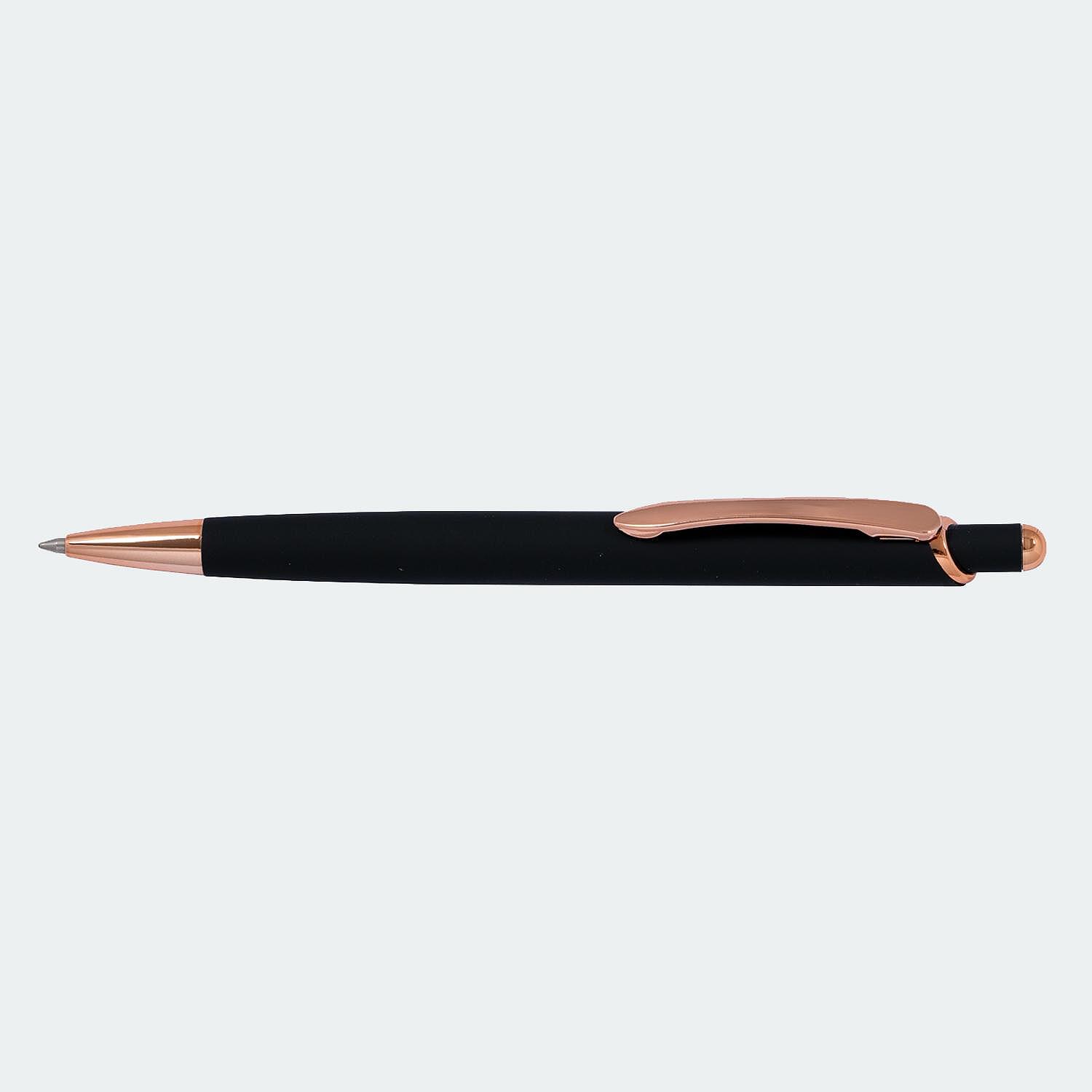 Метална химикалка с гумирано покритие и елементи от розово злато