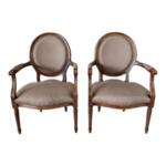 French Louis XVI Style Vintage Medallion Armchairs - a Pair