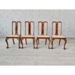 Antique Queen Anne Style Oak and Solid Walnut Veneer Dining Chairs - Set of 4