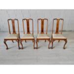 Antique Queen Anne Style Oak and Solid Walnut Veneer Dining Chairs - Set of 4