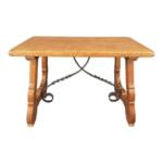 Vintage Spanish Colonial Oak Side Coffee Table With Wrought Iron Stretcher