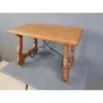 Vintage Spanish Colonial Oak Side Coffee Table With Wrought Iron Stretcher