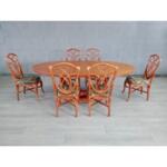 Art Deco Dining Set of 6 Mid-Century Bamboo Dining Chairs and Extendable Dining Table