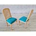 Newly Upholstered French Vintage Whitewashed Cane Back Dining Chairs - Set of 6