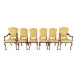 Vintage French Chippendale Dining Chairs With Banana Yellow Upholstery - Set of 6