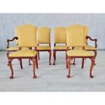 Vintage French Chippendale Dining Chairs With Banana Yellow Upholstery - Set of 6