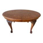 Antique Queen Anne Style Oak and Walnut Veneer Oval Parquetry Dining Table