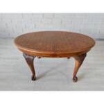 Antique Queen Anne Style Oak and Walnut Veneer Oval Parquetry Dining Table