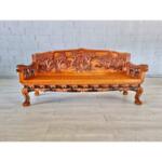 Vintage Bali Teak Wood Hand Carved Loveseat Sofa Bench