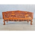 Vintage Bali Teak Wood Hand Carved Loveseat Sofa Bench