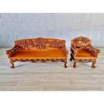 Vintage Bali Teak Wood Hand Carved Lounge Chair