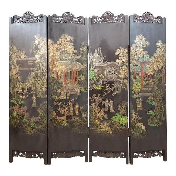Details about   Folding Screen Room Divider Antique Vintage 4 Panel Wooden Decoration Privacy 