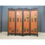 Elaborate Vintage 4 Panel Double Sided Chinese Screen Room Divider