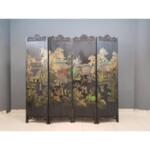 Elaborate Vintage 4 Panel Double Sided Chinese Screen Room Divider